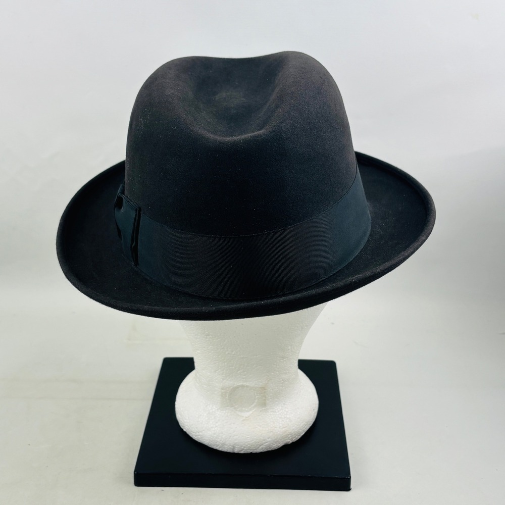 Vintage Mens Sterling Hats Black Felt Fedora Hat Grosgrain Ribbon Bow No Size - Picture 3 of 12